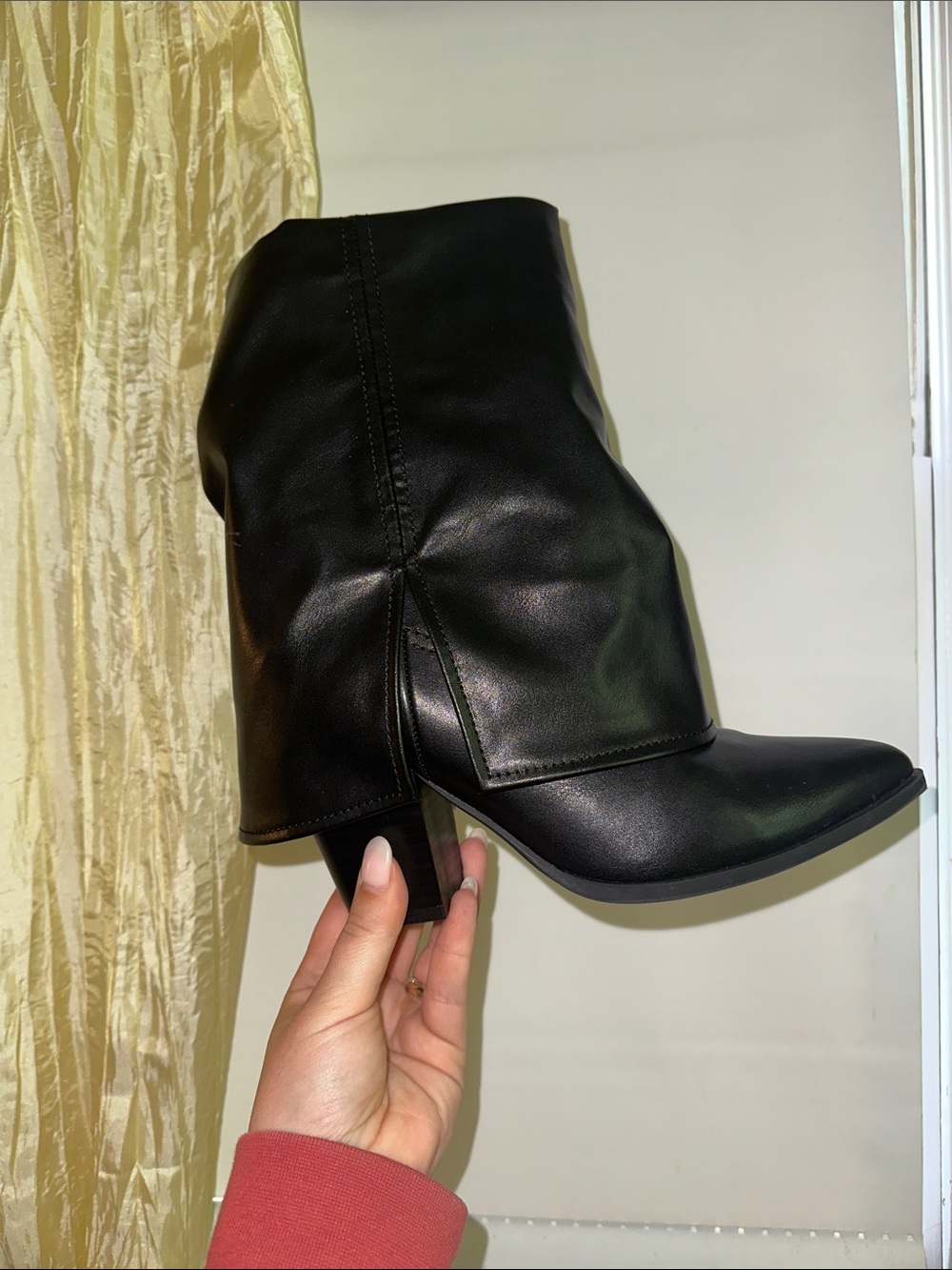 Madden Girl Black Pointed Toe Mid-Calf Heeled Boot